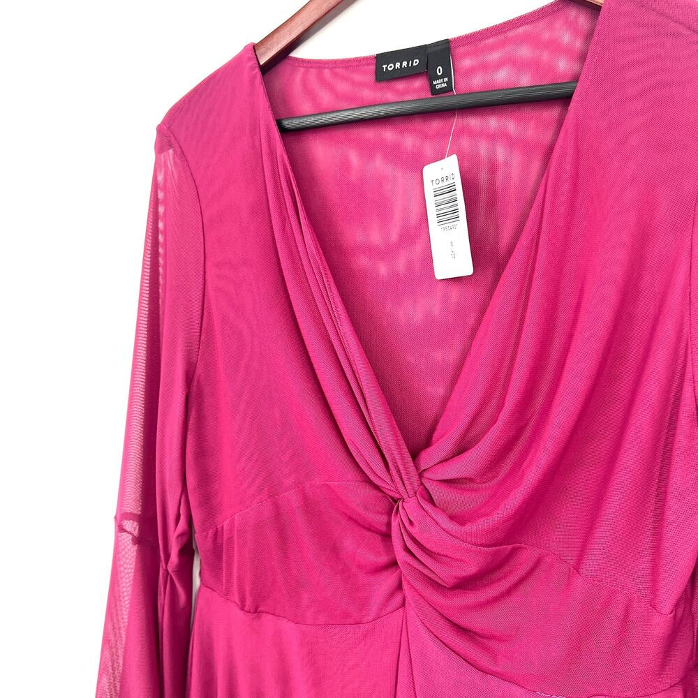 NEW NWT Torrid Size 0 Large 12 Magenta Pink Blouse Shirt Top Bell Sleeve - Picture 5 of 8